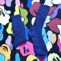 Fashion Navy Blue Cotton Vertical Stripe Knit Socks