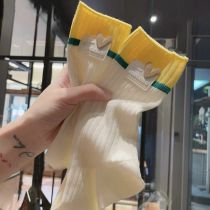 Fashion Yellow Cotton Heart Letter Label Socks