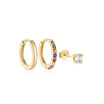 Fashion 3 Sets Of Gold-colored Diamonds Metal Diamond Geometric Earring Set