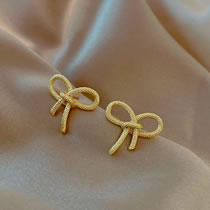Fashion Gold Titanium Steel Bow Stud Earrings