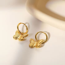Fashion Gold Titanium Steel Butterfly Hoop Earrings