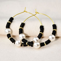 Fashion Y04 Black Multicolored Clay Pearl Beaded Round Earrings