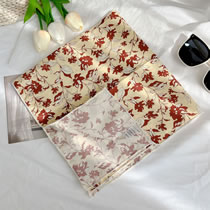 Fashion Red And White Leaves Light Yellow Bottom-cotton Linen Square Scarf Imitation Silk Printed Scarf