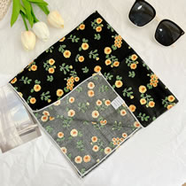 Fashion Yellow Hibiscus Blossom Black Bottom-cotton Linen Square Scarf Imitation Silk Printed Scarf