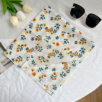 Fashion Orange Hibiscus Blossom White-cotton Linen Square Scarf Imitation Silk Printed Scarf