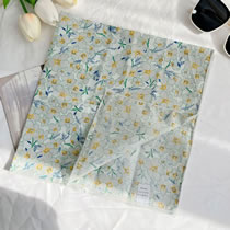 Fashion Floral Light Gray Green-cotton Linen Square Scarf Imitation Silk Printed Scarf