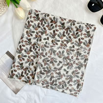 Fashion Coffee Green Leaves Beige-cotton Linen Square Scarf Imitation Silk Printed Scarf