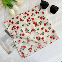Fashion Small Red Flower Beige-cotton Linen Square Scarf Imitation Silk Printed Scarf