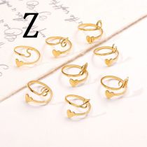 Fashion Golden Z Stainless Steel Heart 26 Letter Open Ring
