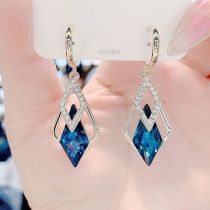 Fashion Blue Geometric Rhombus Crystal Hoop Earrings