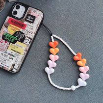 Fashion Color Beaded Heart Phone Chain With Rice Beads