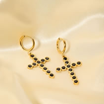 Fashion Gold Stainless Steel Diamond Cross Hoop Earrings