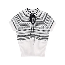 Fashion Black And White Solid Jacquard Lace Knit Short Sleeves