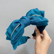 Fashion Peacock Blue Bow Fabric Diamond Chain Bow Wide Brim Headband