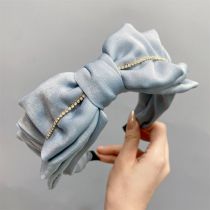 Fashion Light Blue Fabric Diamond Chain Bow Wide Brim Headband