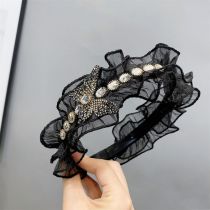 Fashion Black Lace Butterfly Mesh Diamond-studded Butterfly Wide-brimmed Headband