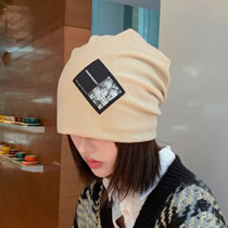 Fashion Beige Polyester Patch Knit Beanie