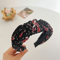 Fashion Black Knotted Headband Fabric-print Knotted Wide-brimmed Headband