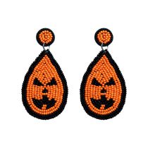 Fashion Four Orange Bead Woven Teardrop Pumpkin Drop Earrings