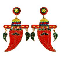 Fashion Chili One Alloy Rice Bead Braided Chili Pepper Earrings