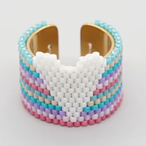 Fashion White Rice Beads Braided Heart Open Ring
