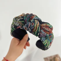 Fashion Embroidered Knotted Headband Fabric-print Embroidered Knotted Wide-brimmed Headband