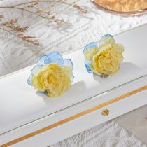 Fashion Goose Yellow Core + Blue Leaves Fabric Lace Flower Stud Earrings