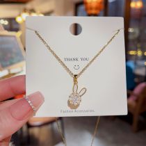 Fashion 6# Titanium Steel Diamond Rabbit Necklace