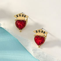 Fashion Red Alloy Diamond Heart Bachelor Hat Stud Earrings