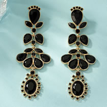 Fashion Black Alloy Diamond Drop Oval Earrings