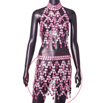 Fashion Pink Skirt Geometric Jewel Cutout Halterneck Skirt