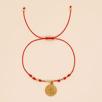 Fashion Red Braided Metal Medal Bracelet