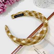 Fashion 4# Khaki Fabric Check Wide-brimmed Headband