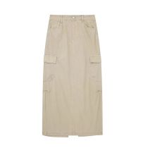 Fashion Khaki Blended Multi-pocket Skirt