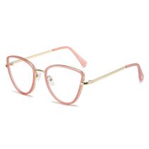 Fashion Pink Frame Metal Cat Eye Large Frame Flat Mirror Glasses