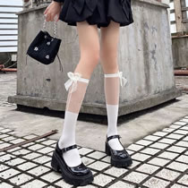 Fashion Side Butterfly White Mesh Bow Calf Socks