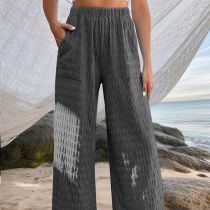 Fashion Dark Gray Polyester Textured Straight-leg Trousers