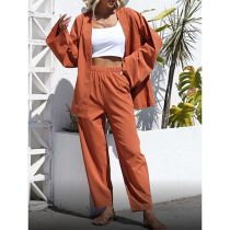 Fashion Orange Polyester Straight-leg Elastic Trousers