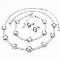 Fashion 6# Titanium Steel Pearl Snake Chain Earrings Bracelet Necklace Set