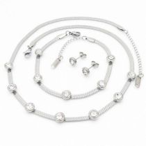 Fashion 9# Titanium Steel Round Diamond Snake Chain Earrings Bracelet Necklace Set