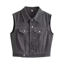 Fashion Dark Gray Polyester Lapel Button Breasted Vest