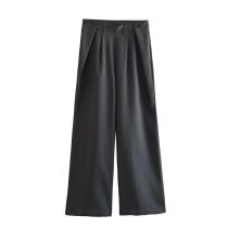 Fashion Dark Gray Polyester Irregular Straight-leg Trousers