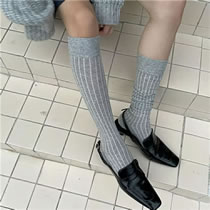 Fashion Light Grey Cotton Vertical Stripe Socks