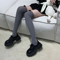 Fashion Gray And Black Bow (over The Knee) Velvet Bow Socks