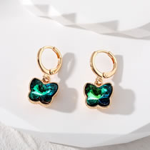 Fashion Green Butterfly Geometric Crystal Colorful Butterfly Hoop Earrings
