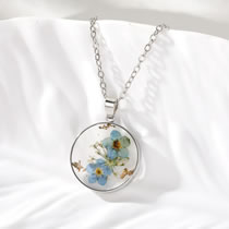 Fashion Silver Necklace Transparent Epoxy Flower Round Necklace