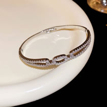 Fashion Bracelet - Silver Alloy Inlaid Zirconium Hollow Geometric Bracelet