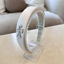 Fashion White Fabric Diamond Cross Wide Brim Headband