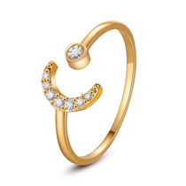 Fashion Golden Moon Copper And Diamond Moon Split Ring