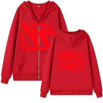 Fashion Red 311 Polyester Print Zip Hooded Jacket